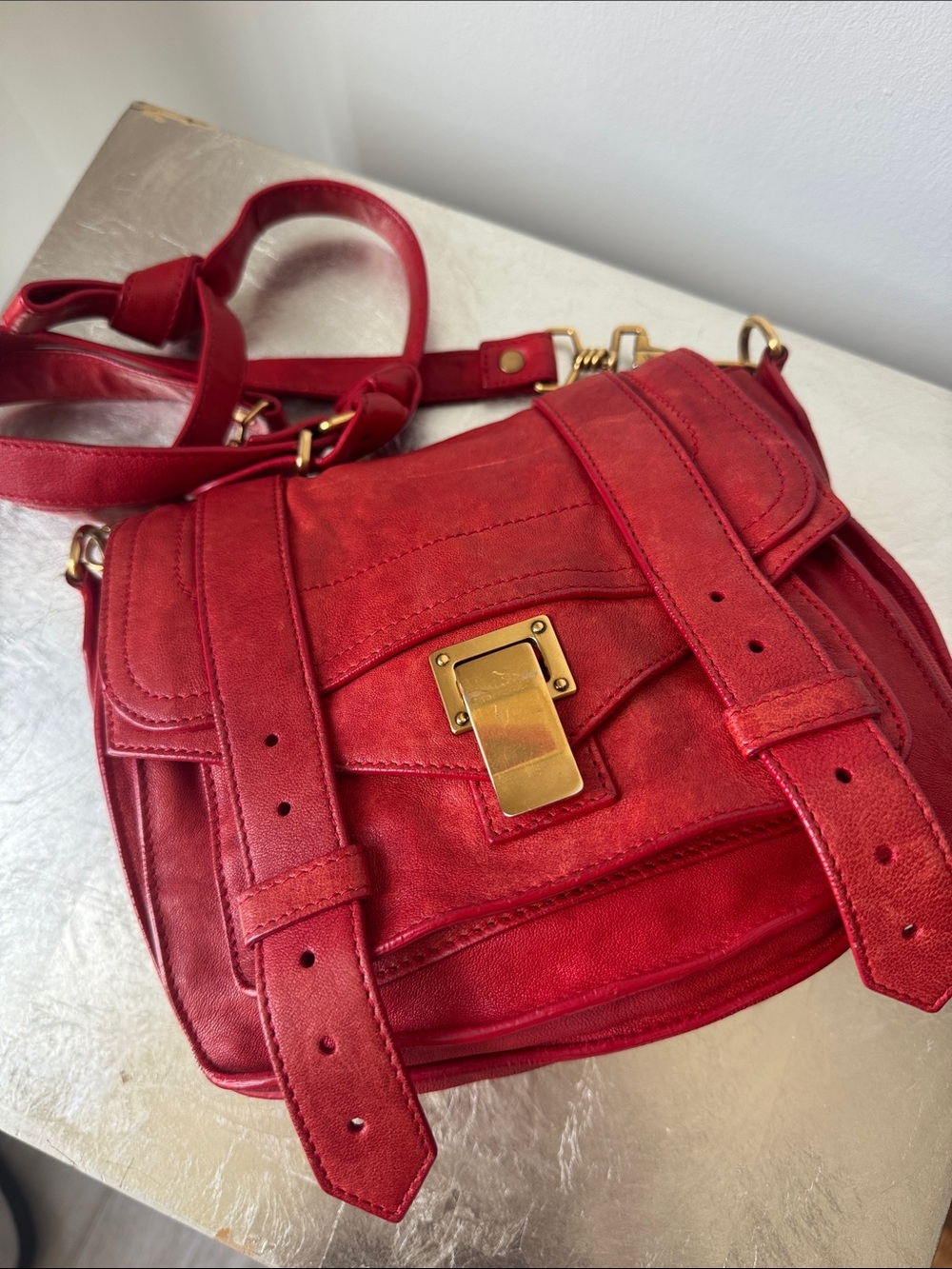 Proenza Schouler Red Leather PS1 Mini Crossbody with Gold Hardware